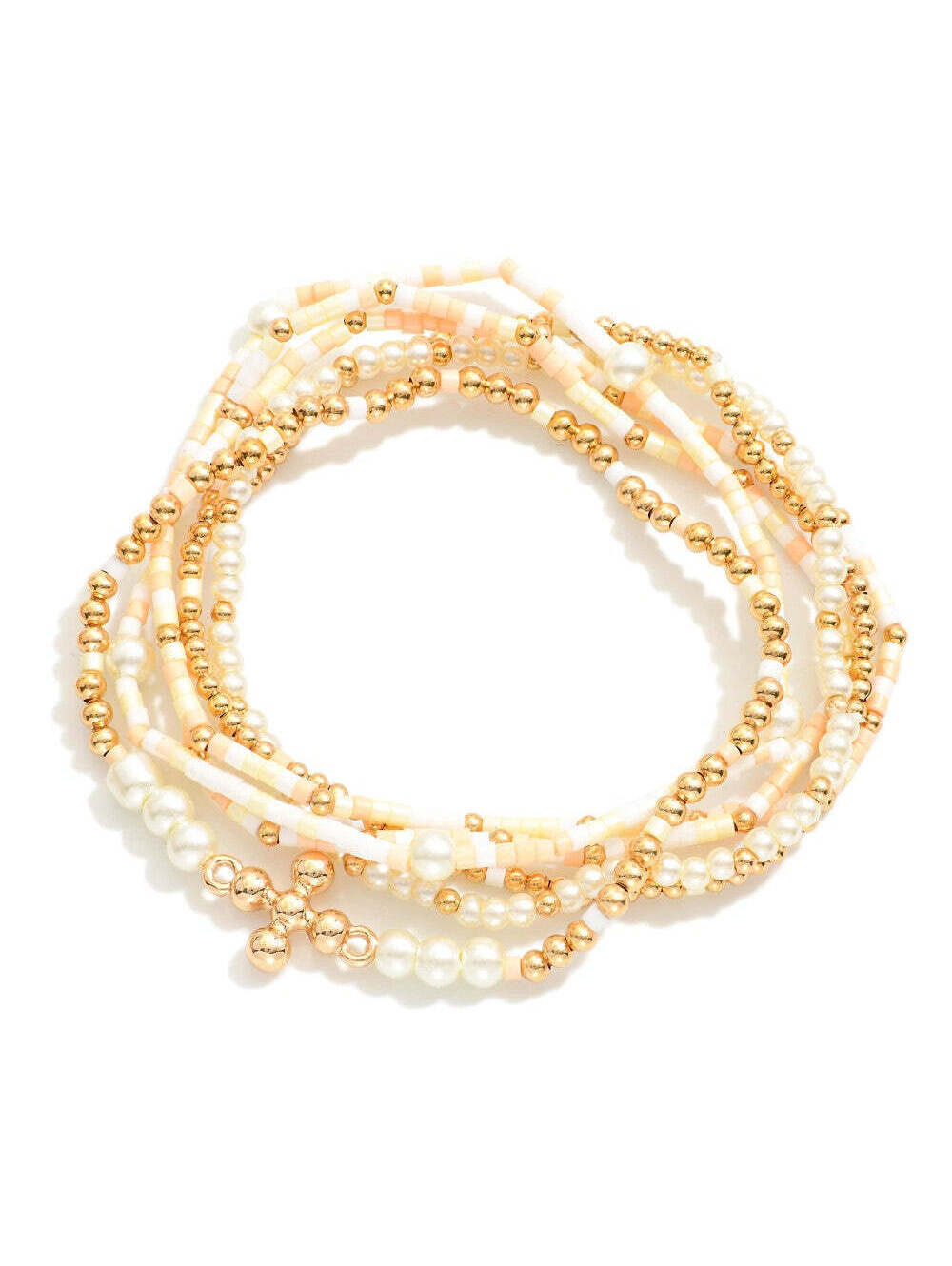 Pearl Gold Cross Stretch Bracelet Stack Set of 6